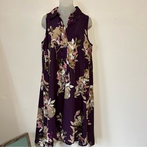 Floral front button airy dress in purple size small cut off